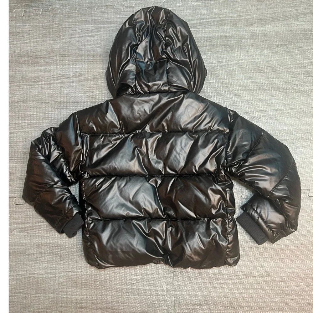 Crewcuts J Crew Kids Girls Shiny Black Primaloft Puffer Jacket Hooded Size M 8-9